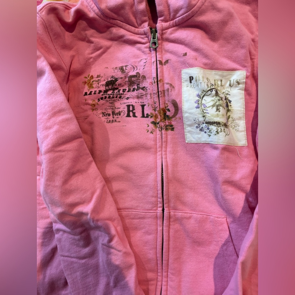 Ralph Lauren Pink Graphic Kids Zip-Up Hooded Sweatshirt